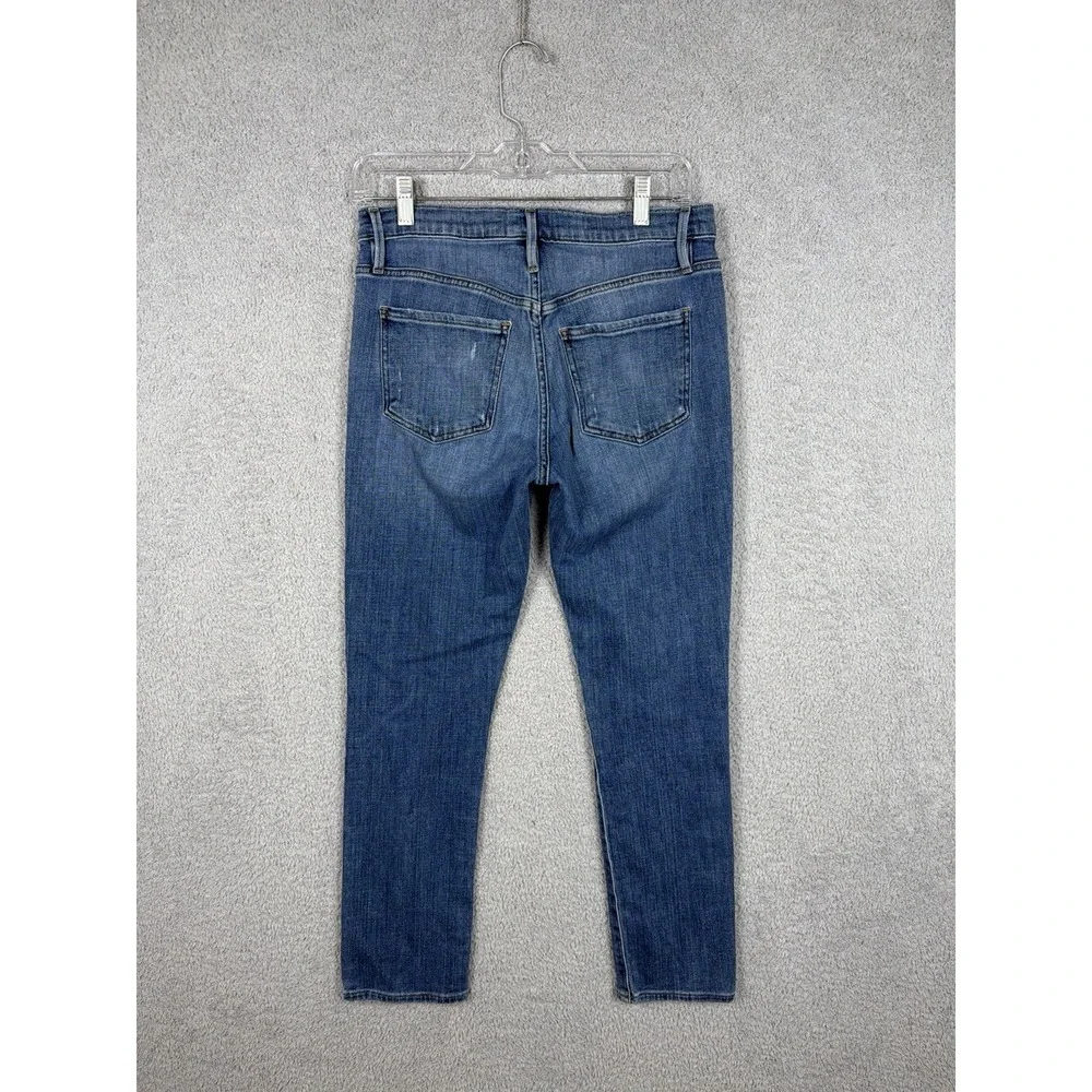 FRAME Le Beau Distressed‎ Straight Jeans Women's Actual Size 28x27 Blue Denim - Picture 10 of 10